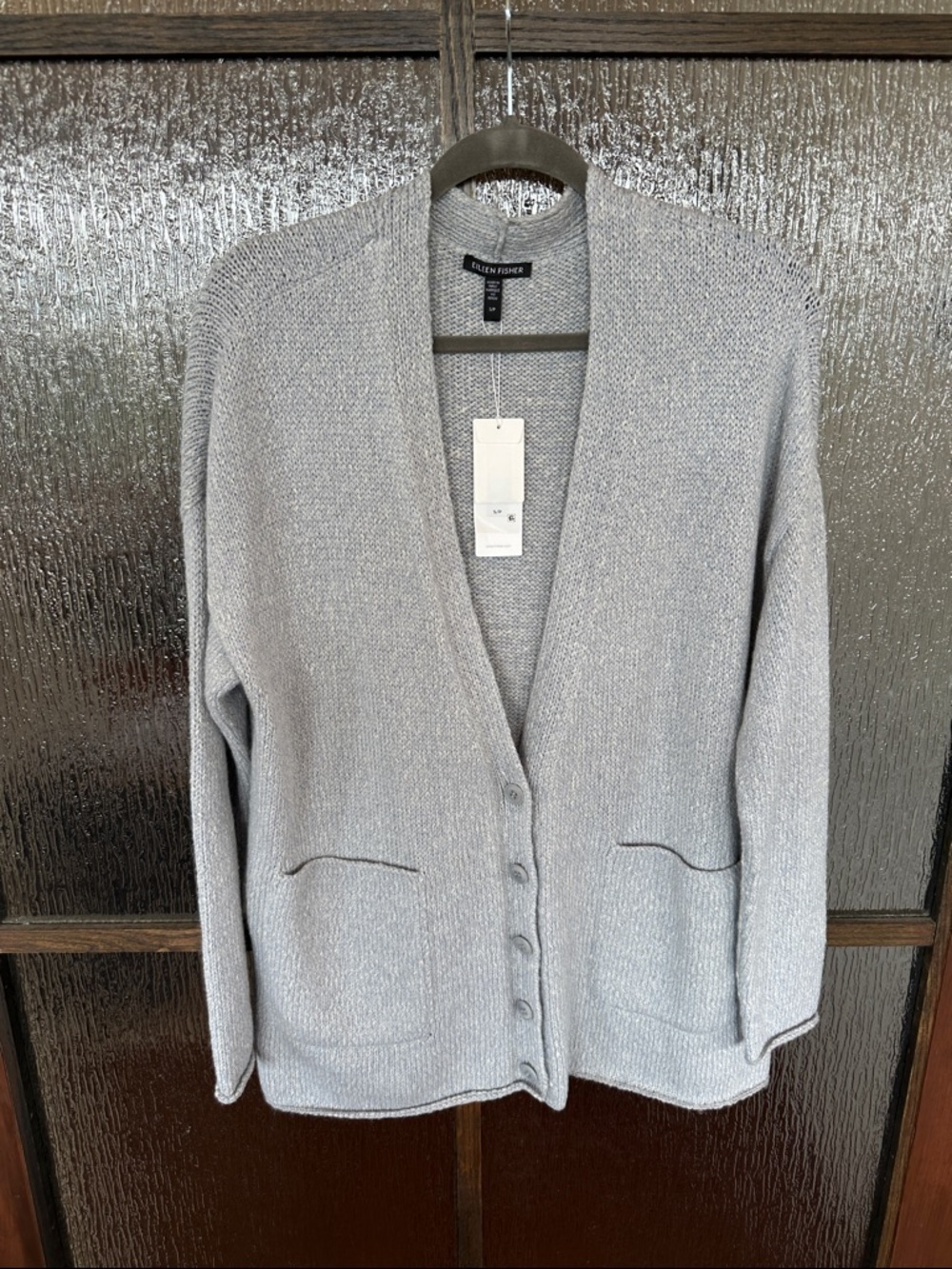 Eileen Fisher V-neck Organic Cotton Cardigan In Delphine Grey Alpaca Sm NWT